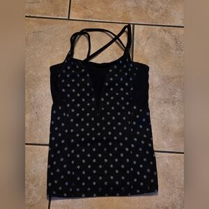 LULULEMON CRISS CROSS POLKA DOT BLACK MESH YOGA TANK TOP RAC